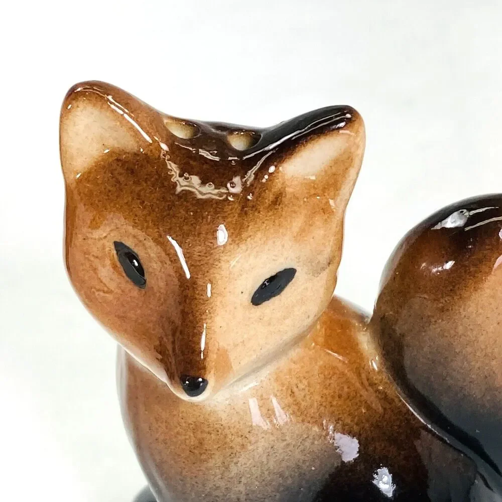 Fox and Bear Salt and Pepper Shakers NEW Ceramic 3